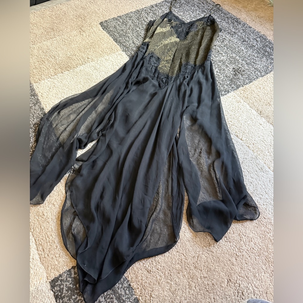 Fantasies by Morgan Taylor Elegant Black & Gold Lace Womens Medium Nightgown